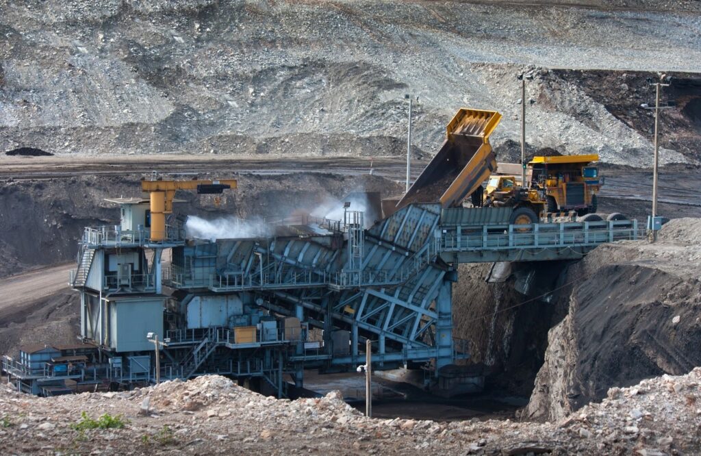 Bucket wheel excavator in strip mine