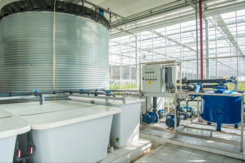 Water storage and controls inside a facility.